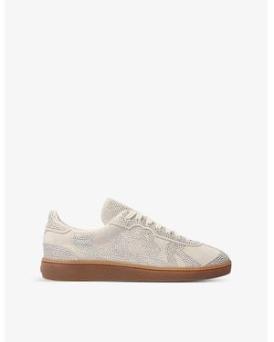 Maje Crystal-Embellished Suede Low-Top Trainers - White