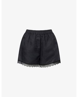 Ganni Lace Hem Linen Shorts - Black