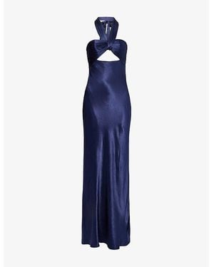 Shona Joy La Lune Halter Satin Maxi Dress - Blue
