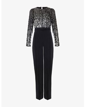 Phase Eight Shio Sequin-Embellished Long-Sleeve Stretch-Woven Jumpsuit - Black