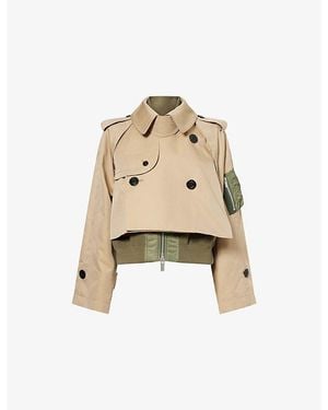 Sacai Layered Blouson Cotton-Gabardine And Woven-Twill Jacket - Natural