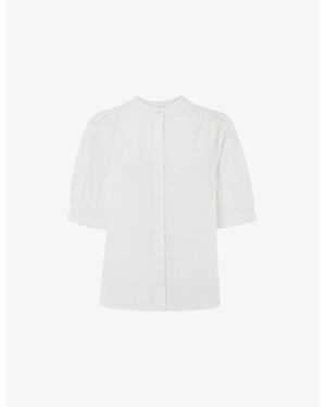 Whistles Short-Sleeve Mock-Neck Cotton Shirt - White