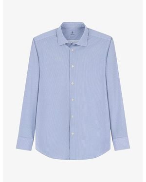 BOGGI Striped Long-Sleeved Stretch-Woven Shirt - Blue