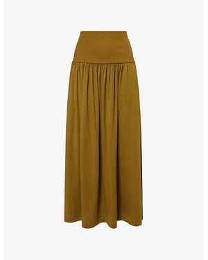 ME+EM Ribbed-Waist A-Line Woven Maxi Skirt - Green