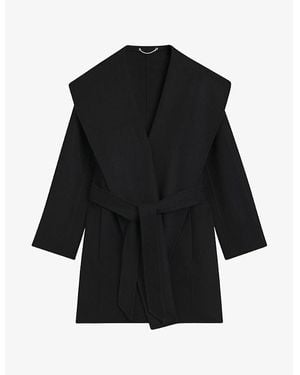 BOSS Relaxed-Fit Belted-Waist Wool-Blend Coat - Black