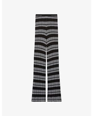 Claudie Pierlot Striped Flared-Leg High-Rise Knitted Trousers - Black