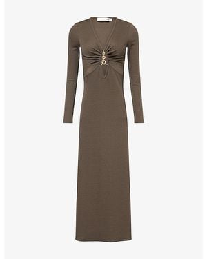 Christopher Esber Droplet Crystal Loophole Rib-Knit Maxi Dress - Brown
