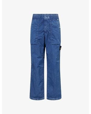 Stone Island Logo-Patch Straight-Leg Woven Pants - Blue