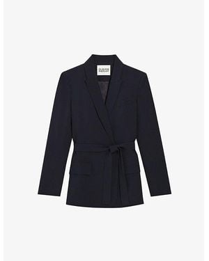 Claudie Pierlot Self-Tie Tailored-Collar Regular-Fit Woven Blazer - Blue