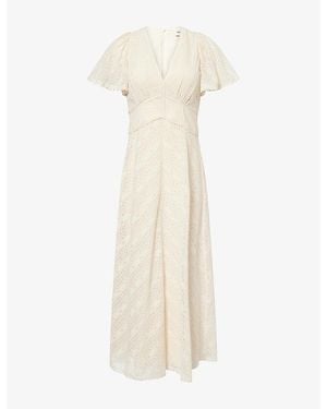 ME+EM V-Neck Flared Lace Maxi Dress - Natural