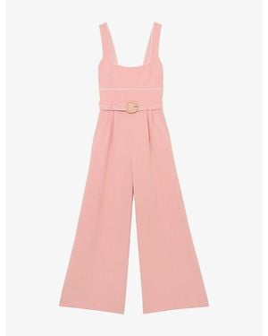 Reiss Dia Square-Neck Belted-Waist Woven Jumpsuit - Pink