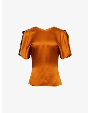 Victoria Beckham Draped Sleeve Satin Top - Orange