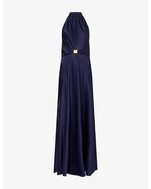 ME+EM Belted Halter-Neck Satin Dress - Blue