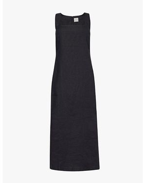 Posse Alice Square-Neck Linen Midi Dress - Black