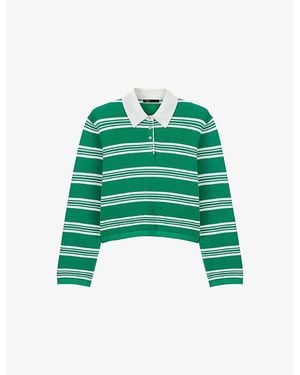 Maje Striped Cropped Cotton-Blend Polo Jumper - Green
