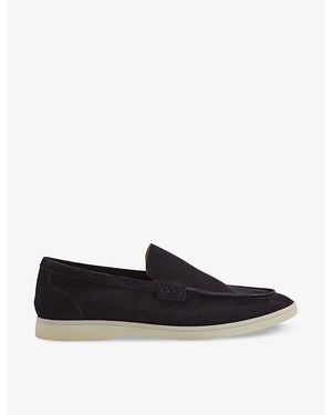 Reiss Kason Contrast-Stitch Suede Loafers - Black