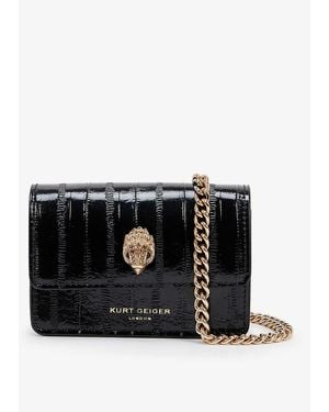 Kurt Geiger Shoreditch Textured Patent Leather Xs Cross-body Bag - Black