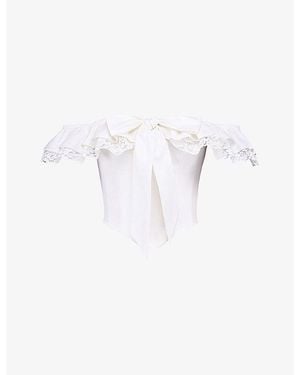 House Of Cb Aria Bow-Embellished Stretch-Cotton Corset Top Xs (A-C Cup) - White