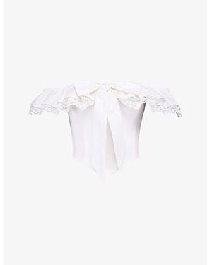 House Of Cb Aria Bow-Embellished Stretch-Cotton Corset Top Xs (A-C Cup) - White