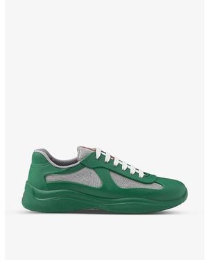 Prada America's Cup Original Leather And Mesh Trainers - Green