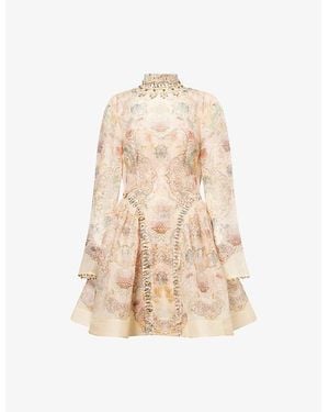 Zimmermann Rebellion Beaded Linen And Silk Mini Dress - Natural