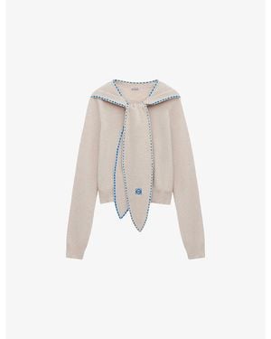 Loewe Brand-Embroidered Scarf-Detail Wool-Blend Jumper - White