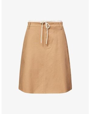 Vince Double-Waistband Stretch-Cotton Midi Skirt - Natural