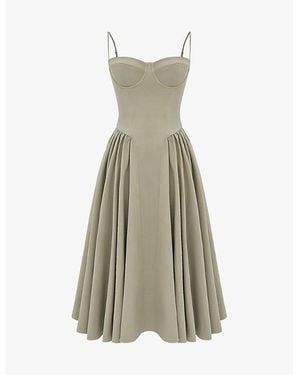 House Of Cb Samaria Corset-Top A-Line Stretch-Cotton Midi Dress - Natural