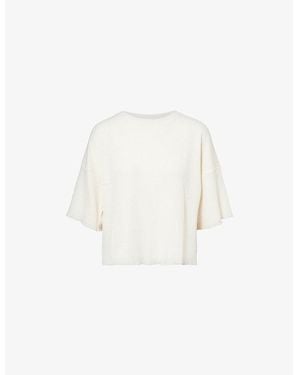 Lounge Underwear Soft Waffle Tonal-Embroidery Jersey Pyjama Top - White