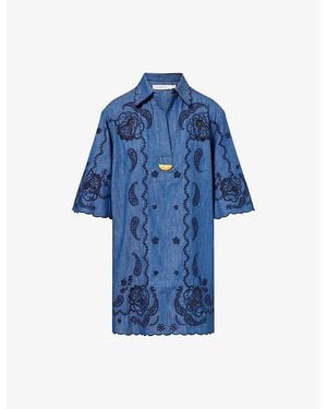 Zimmermann Aster Embroidered Denim Mini Dress - Blue