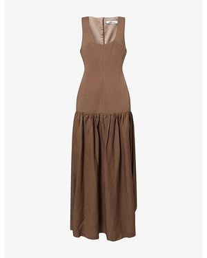 Odd Muse Dropped Waist Cotton And Linen-Blend Maxi Dress - Brown