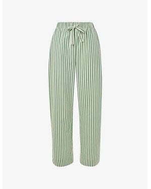 Whistles Striped Drawstring-Waist Cotton Pyjama Bottoms - Green