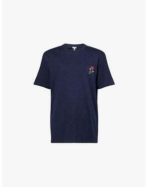 Loewe Embroidered Relaxed-Fit Cotton-Jersey T-Shirt - Blue