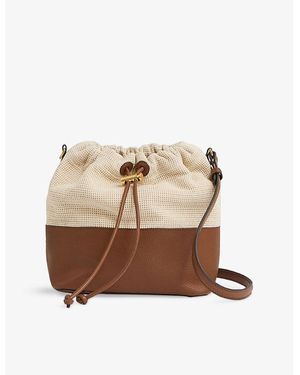 Reiss Bernie Leather And Canvas Bucket Bag - Brown
