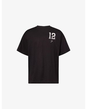 GYMSHARK Collegiate Graphic Crewneck Cotton-Jersey T-Shirt - Black