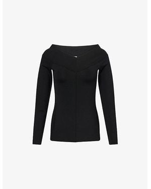 Stella McCartney Off-Shoulder Long-Sleeve Compact-Knit Top - Black