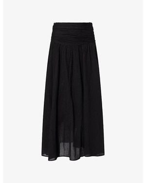 ME+EM Gathered-Waistband Cotton Maxi Skirt - Black