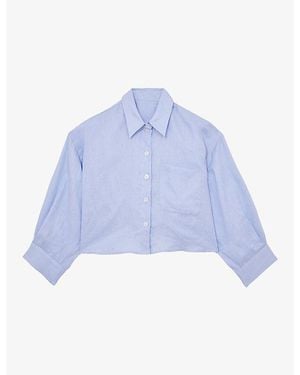 Reiss Solena Cropped Linen Shirt - Blue