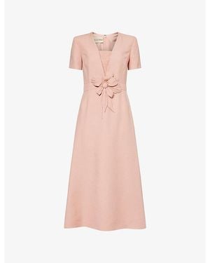 Valentino Embroidered Floral Wool And Silk-Blend Midi Dress - Pink