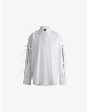 HUGO Bow-Embellished Long-Sleeve Cotton Shirt - Gray