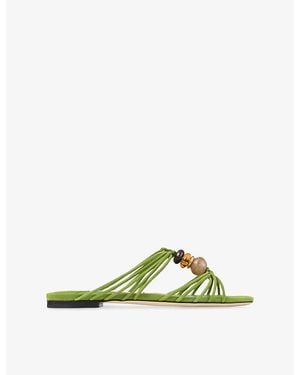 Jimmy Choo Lova Bead Suede Flat Mules - Green