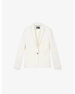 The Kooples Single-Breasted Lace-Trim Woven Blazer - White