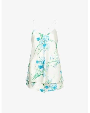 Olivia Von Halle Bella Floral Silk Satin Camisole Set - Blue