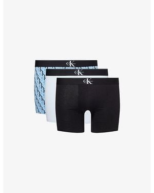 Calvin Klein Archive Logo-Waistband Pack-Of-Three Stretch-Cotton Boxer Briefs - Blue