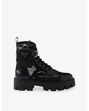 Prada Mesh And Brushed Leather Boots - Black