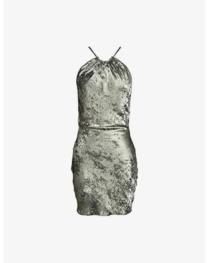 Mistress Rocks Halterneck Backless Lamé Mini Dress - Green