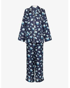Olivia Von Halle Yves Seashell Silk-Twill Pyjamas - Blue