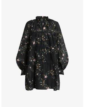 AllSaints Mindy Floral-Print Woven Mini Dress - Black