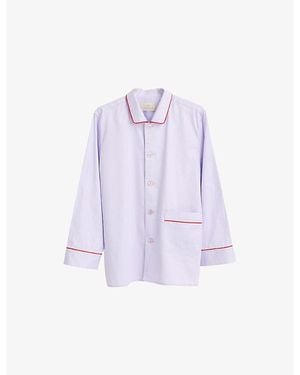 Hay Outline Contrast-Piping Cotton Pyjama Shirt - Purple