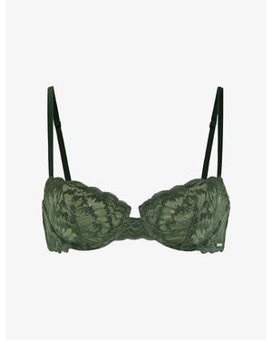Savage x Fenty Plush Rush Velvet Unlined Balconette Velvet Lace Bra - Green